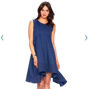 ELLE Navy Blue Sleeveless Eyelet Shark-bite Hem Dress Size 12